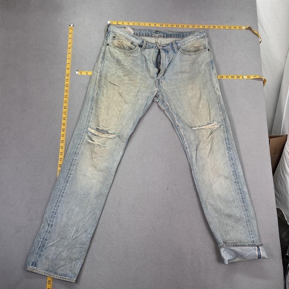 Levis 511 Selvedge Jeans Mens Blue Selvedge Tapered Distressed Stains Fits 36x31